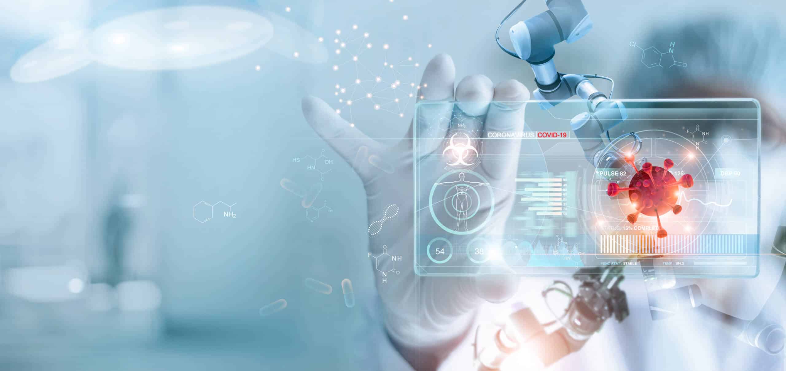 Graphic of medical professional analyzing data