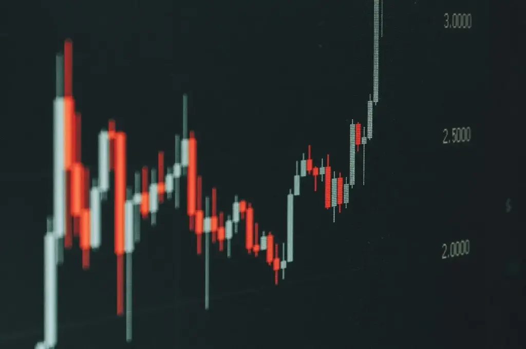 Rising candlestick chart indicating financial growth and market performance.
